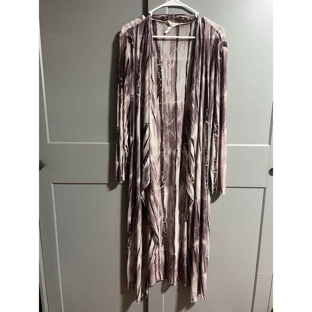 VTG Objex Long Sleeve Sheer Waterfall Midi Cardigan Purple White Striped 3X USA